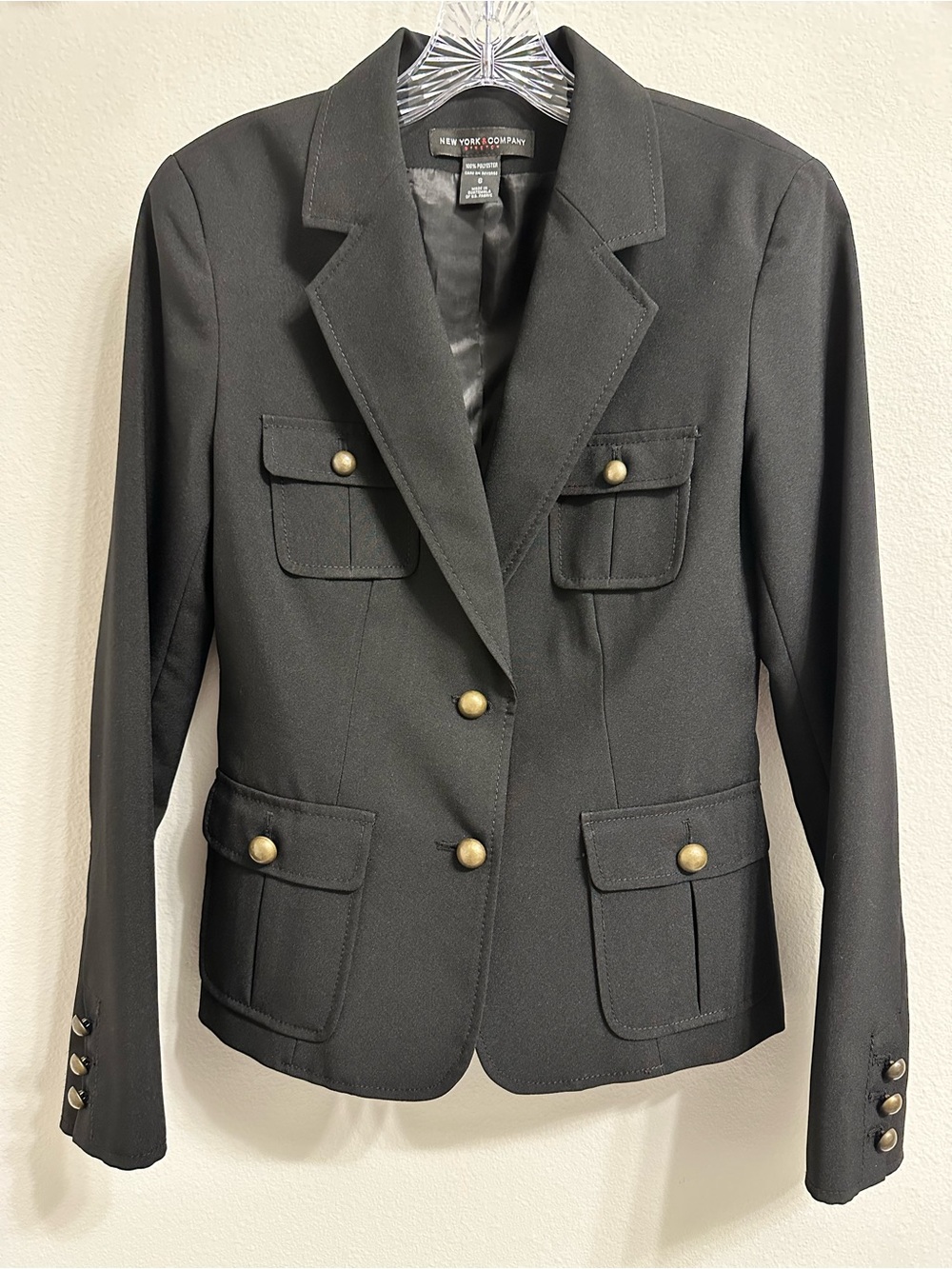 New York & Company Black Tailored Military-Style Blazer size 6